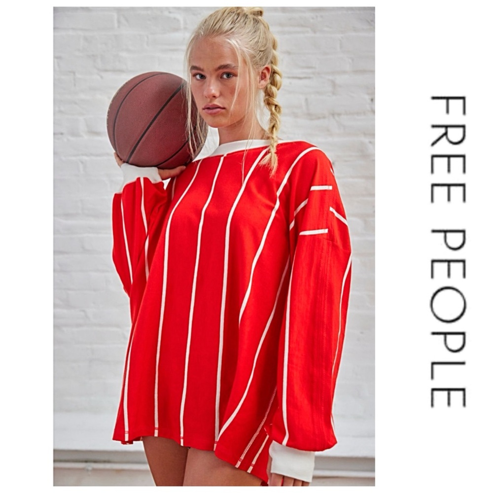 💥NWTS! (Last One) FREE PEOPLE Home Game Top Oversized Shirt L Thumb Holes Shirt